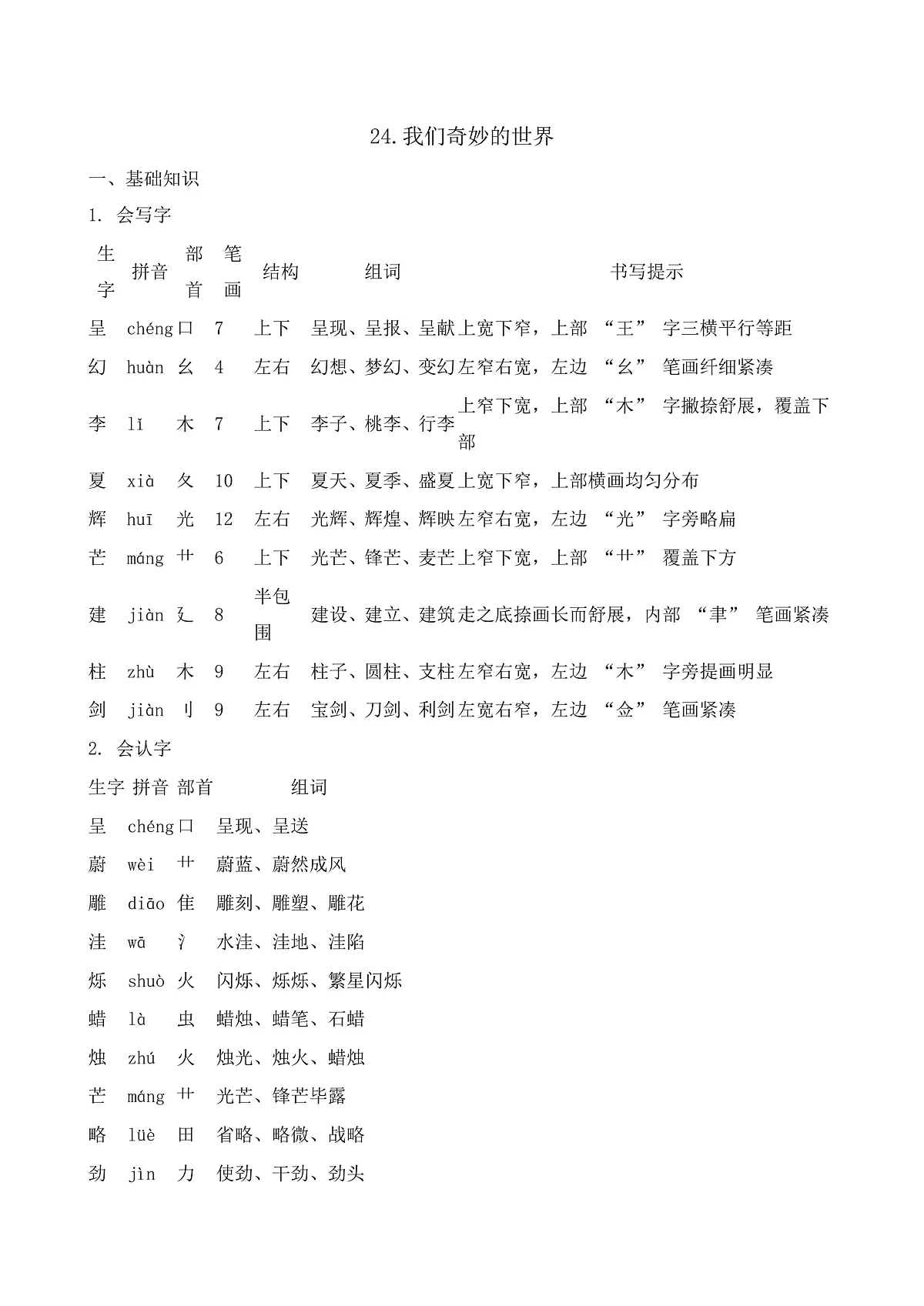 【任务型备课】统编版三年级语文下册-24. 我们奇妙的世界（知识清单）第1页