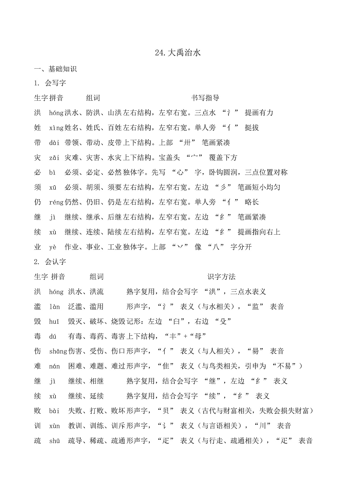 【任务型备课】统编版二年级语文下册-24. 大禹治水（知识清单）第1页