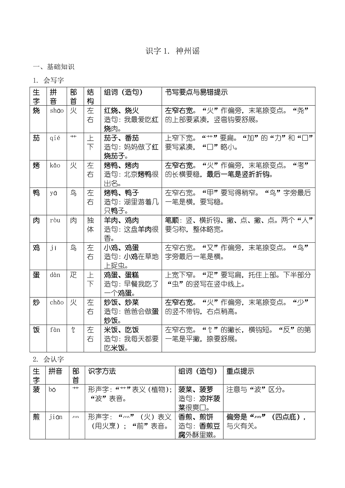 【任务型备课】统编版二年级语文下册-识字4. 中国美食（知识清单）第1页