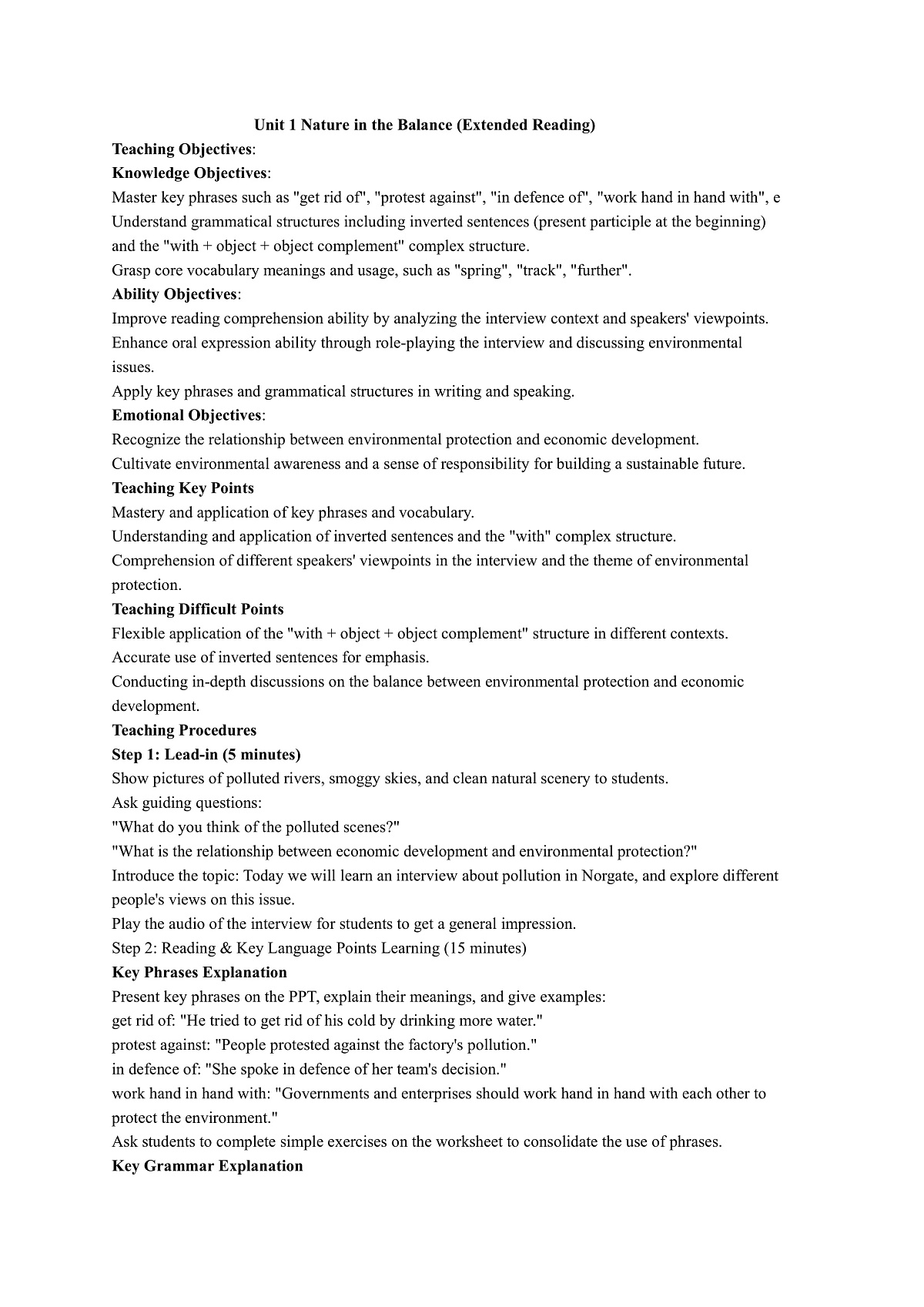 译林高一英语必修三Unit1Naturein the Balance Extended reading全文对照翻译语言点 教案第1页