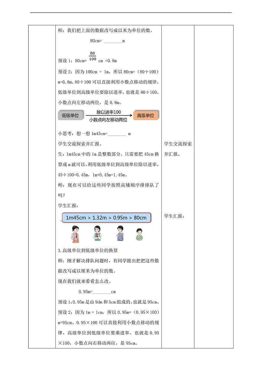 【核心素养】人教版数学四下4.6《小数与单位换算》教案（表格式）第2页