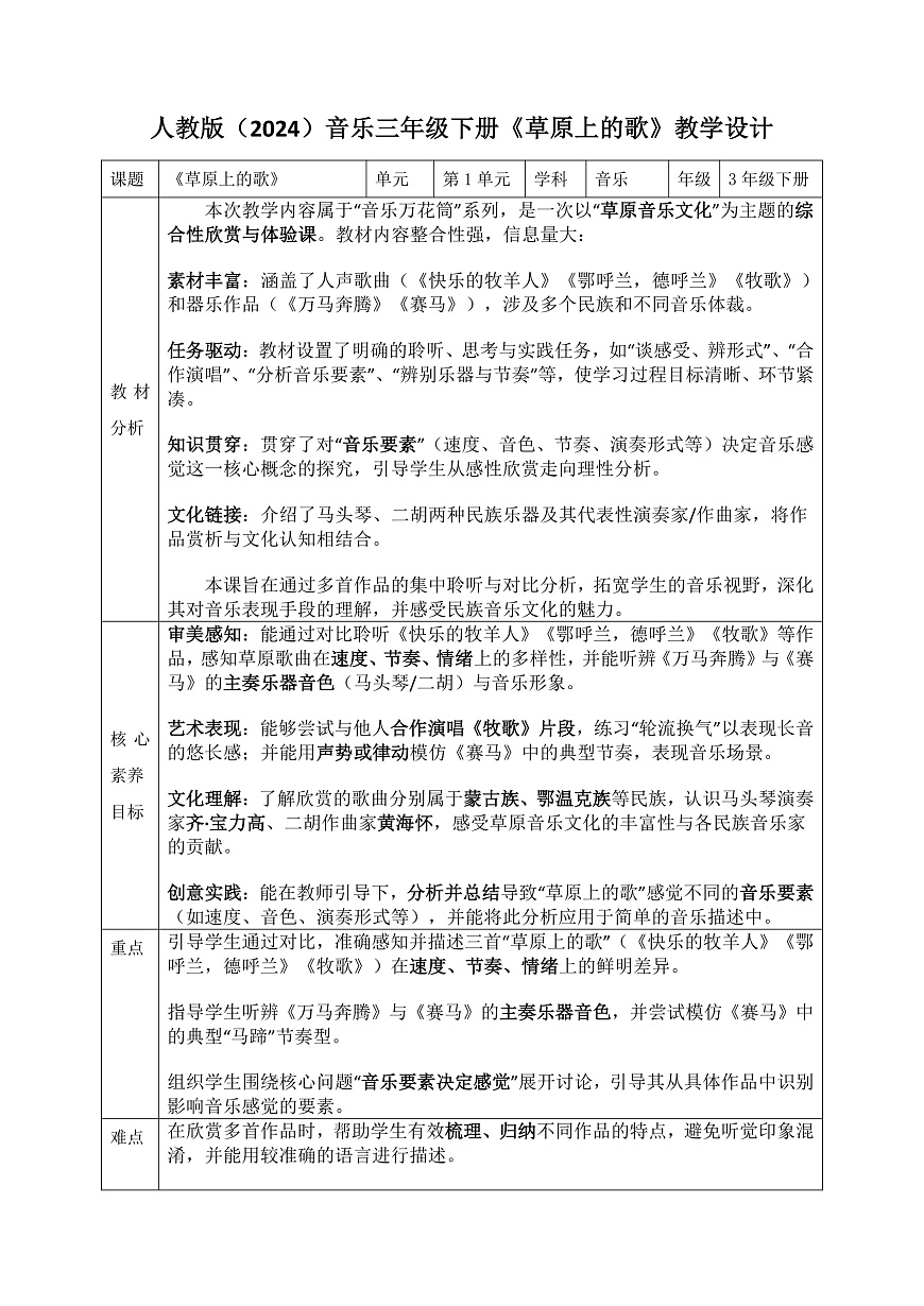 《草原上的歌》教案第1页