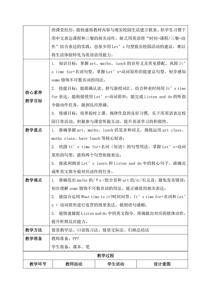【任务型备课】PEP版英语四下-Unit3 Part A Let's learn & Listen and do（教案）第2页