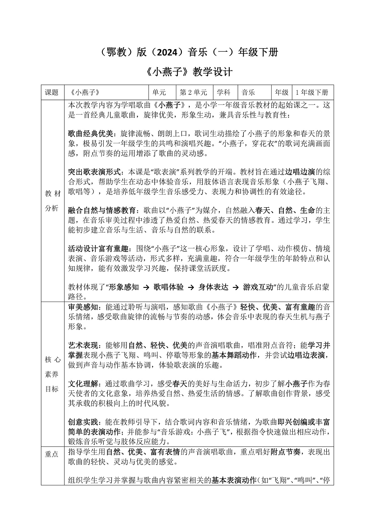 《小燕子》教案第1页