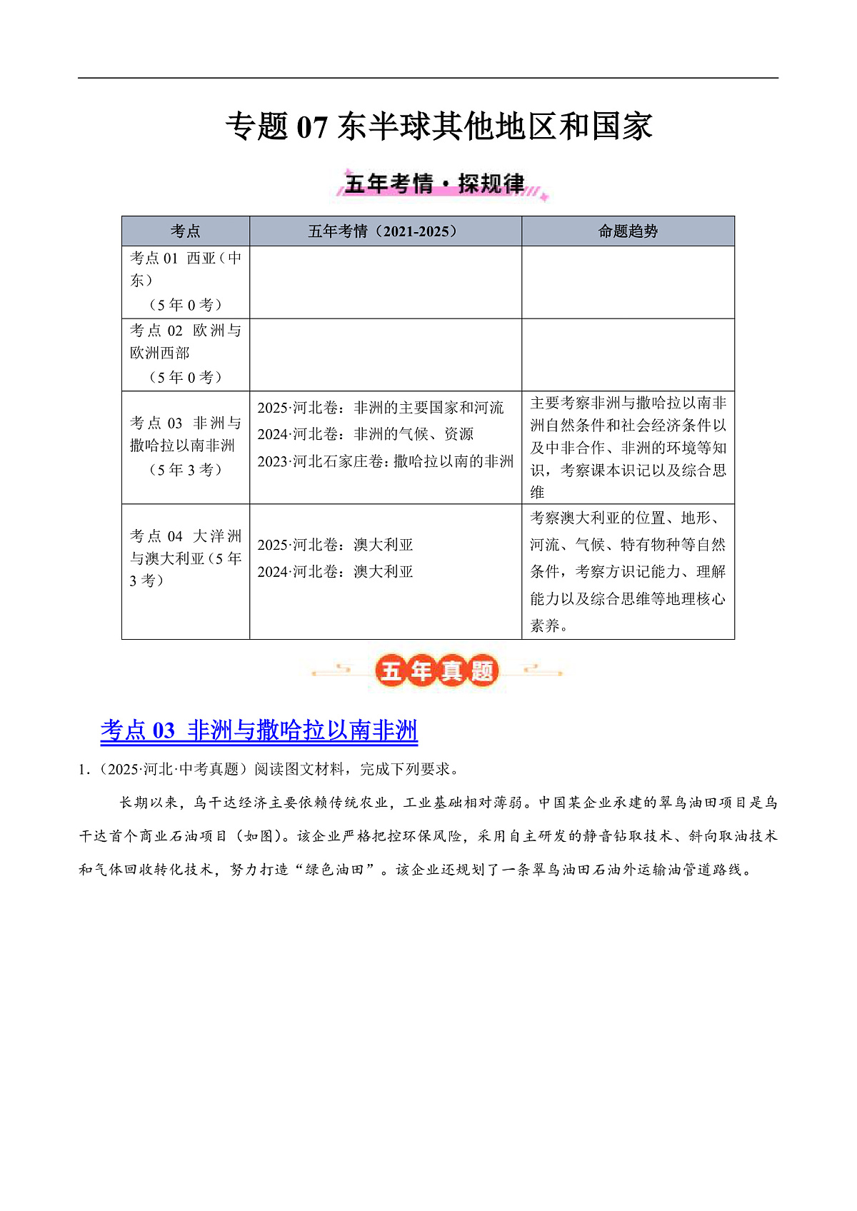 专题07东半球其他地区和国家（河北专用）（解析版）第1页