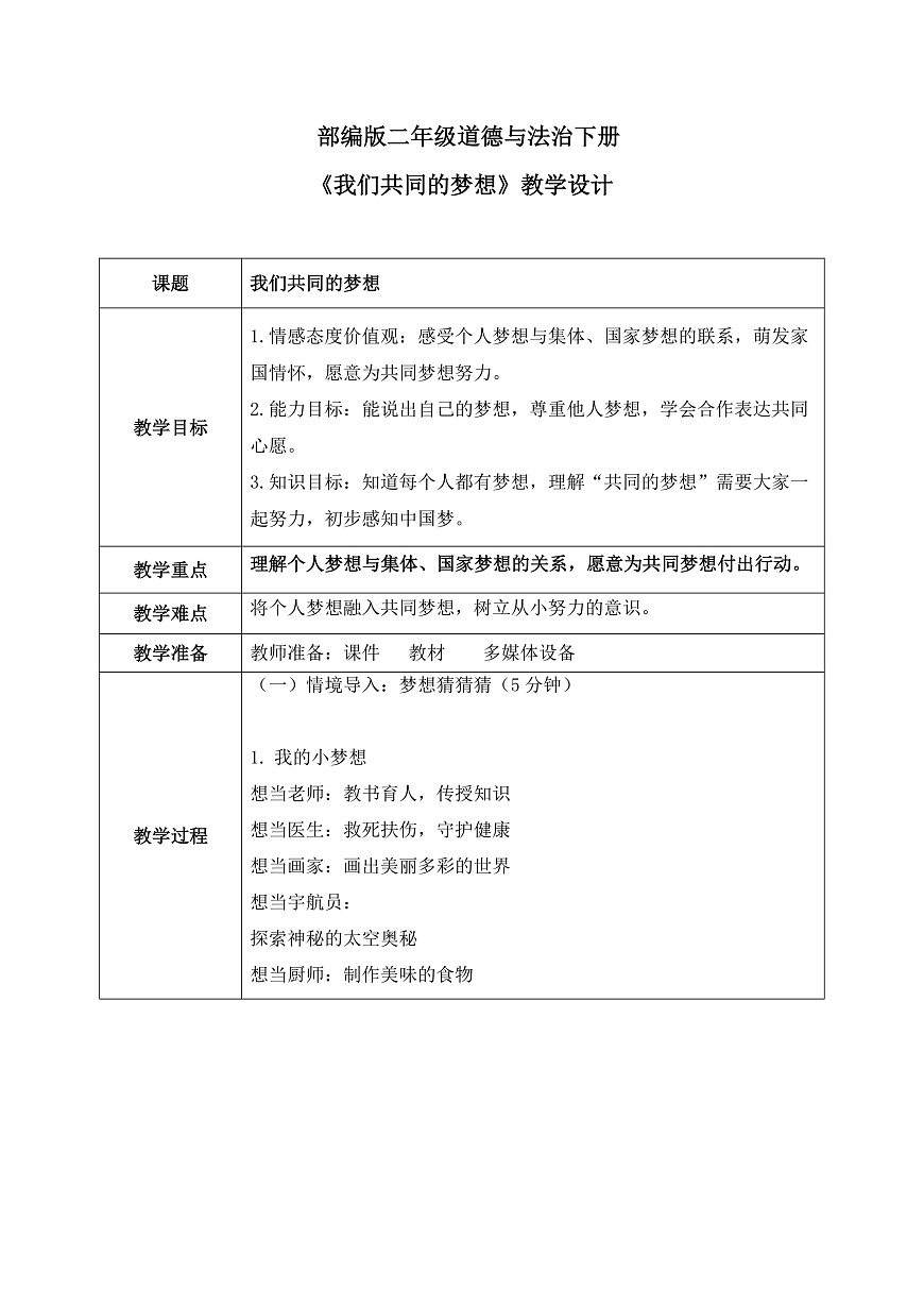 第14课《我们共同的梦想》教案 第1页