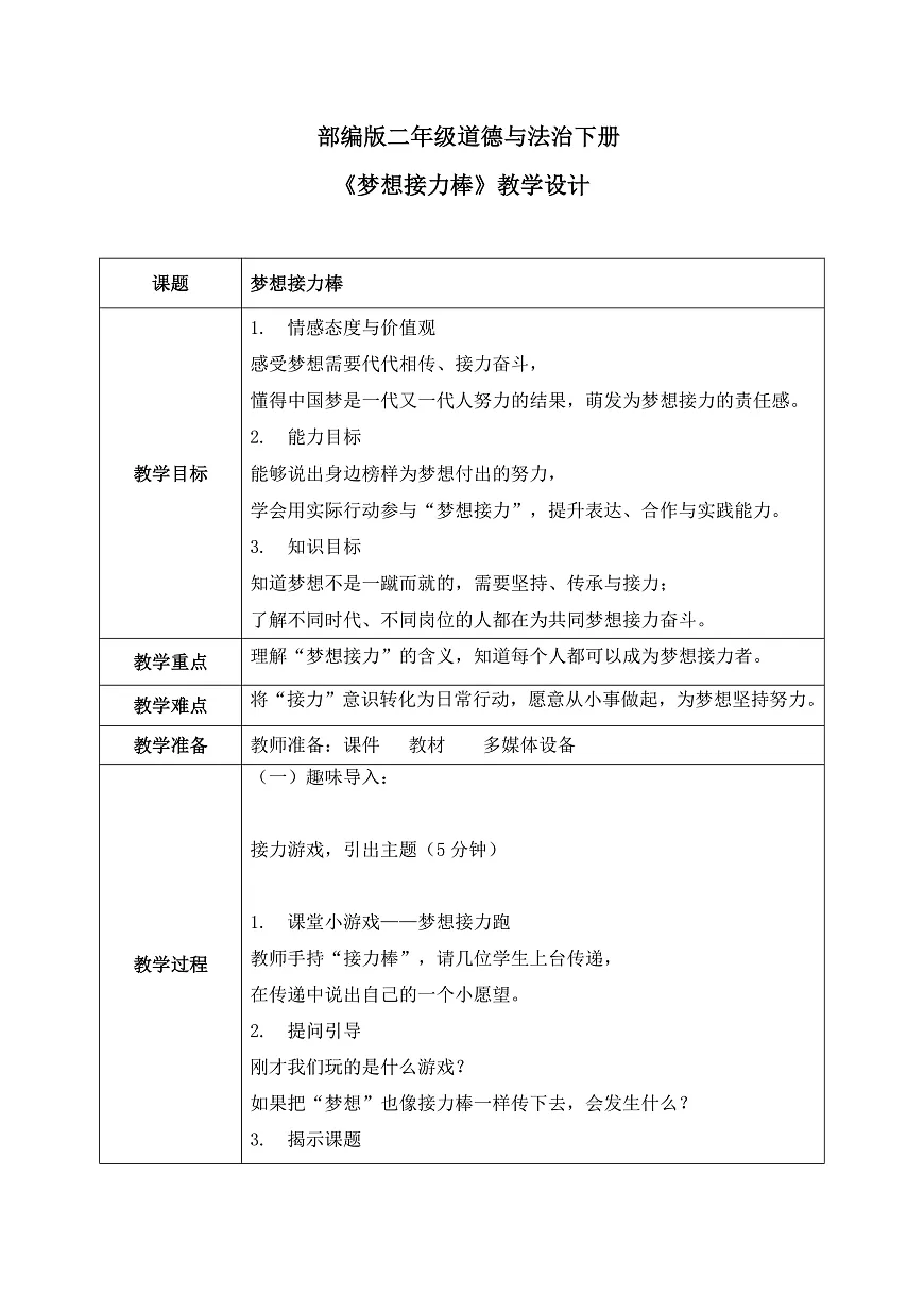 第15课《梦想接力棒》教案 第2页
