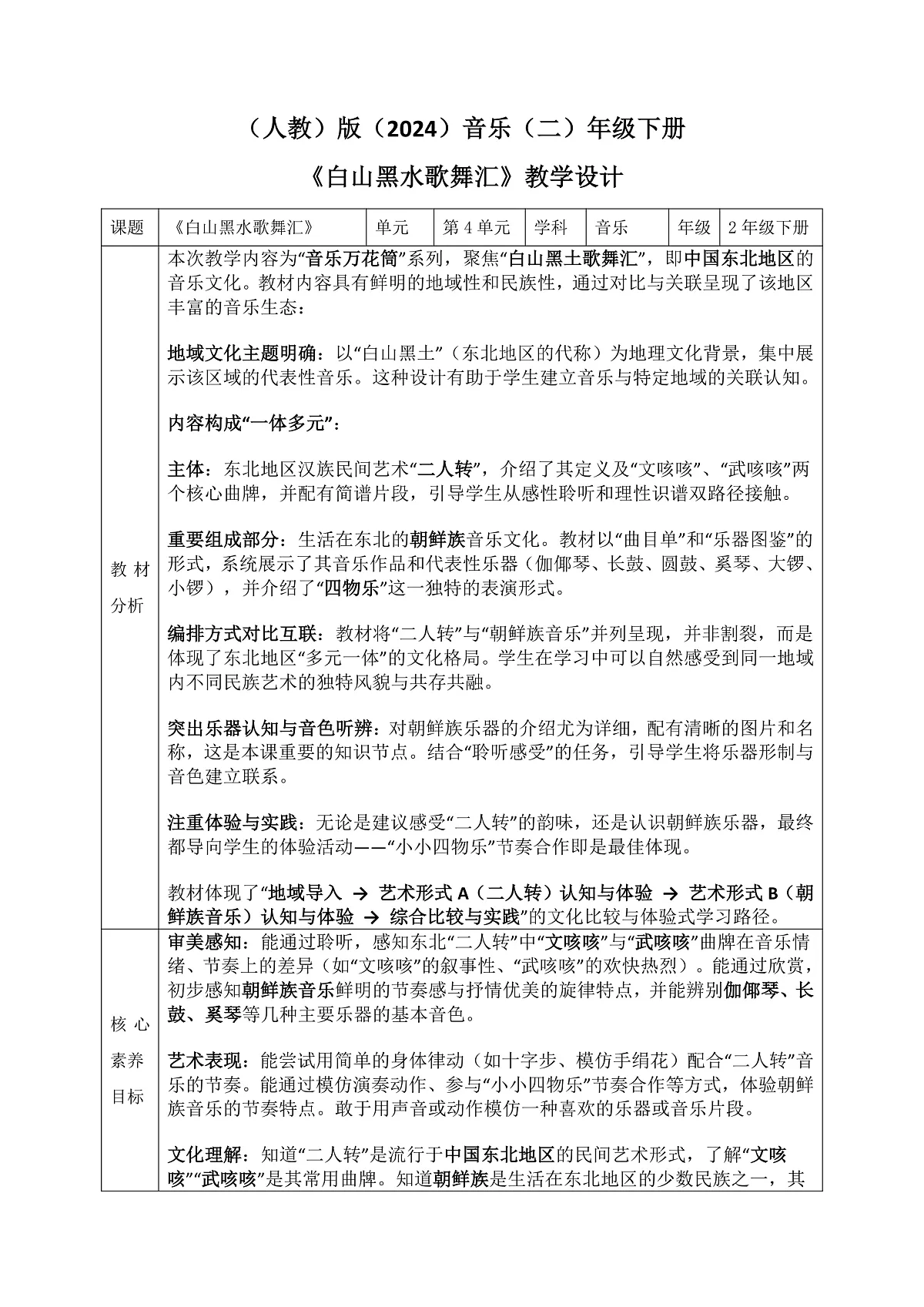 《白山黑水歌舞汇》教案第1页