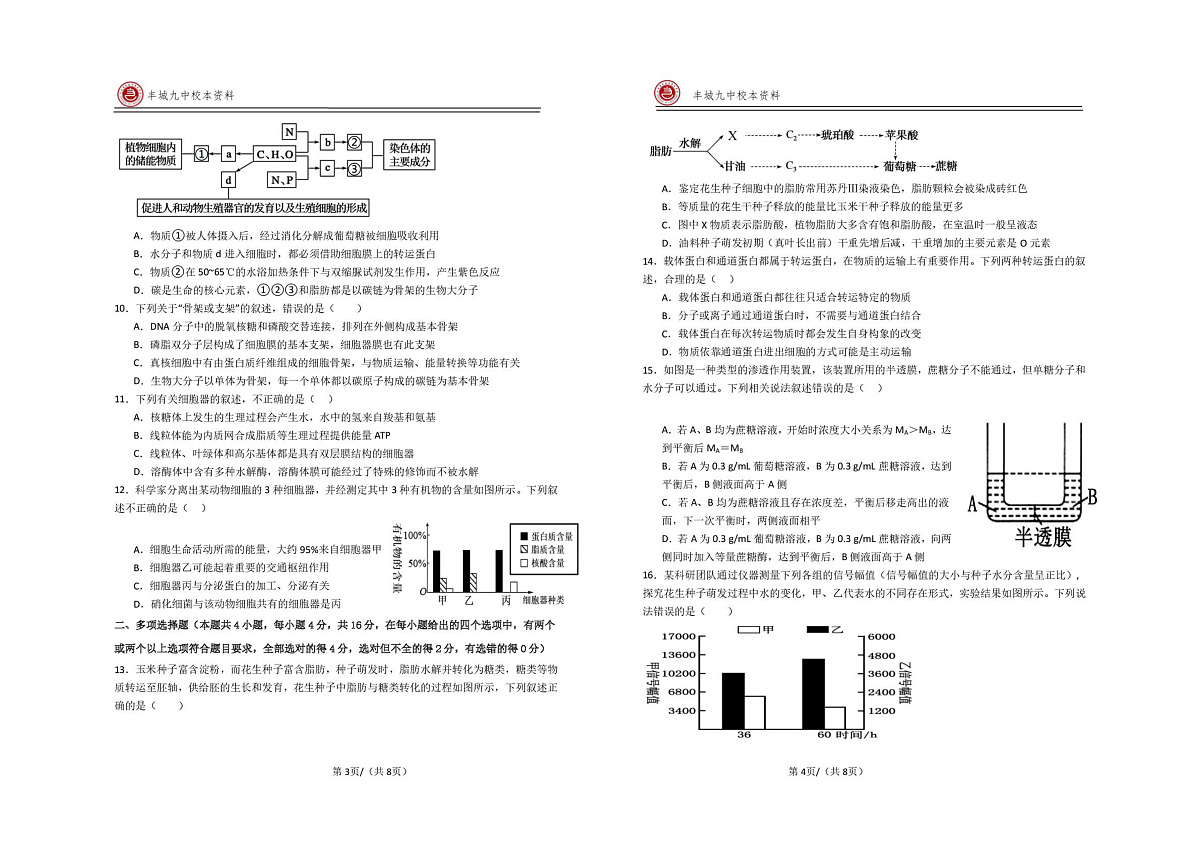 江西宜春市丰城市第九中学2025-2026学年高三（复读班）上学期期末考试生物试卷（日新班）第2页