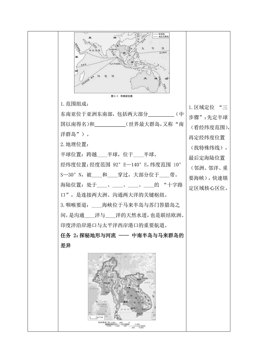 8.1.1东南亚【导学案】（第1课时——十字路口的位置、地形、人口与城市）学生版——2025新教材湘教版初一地理下册pptx第2页