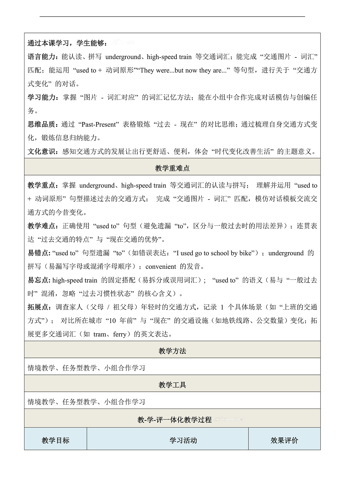 【教学评一体化】Unit 1 Past and present 第1课时Welcome to the unit 教学设计第2页