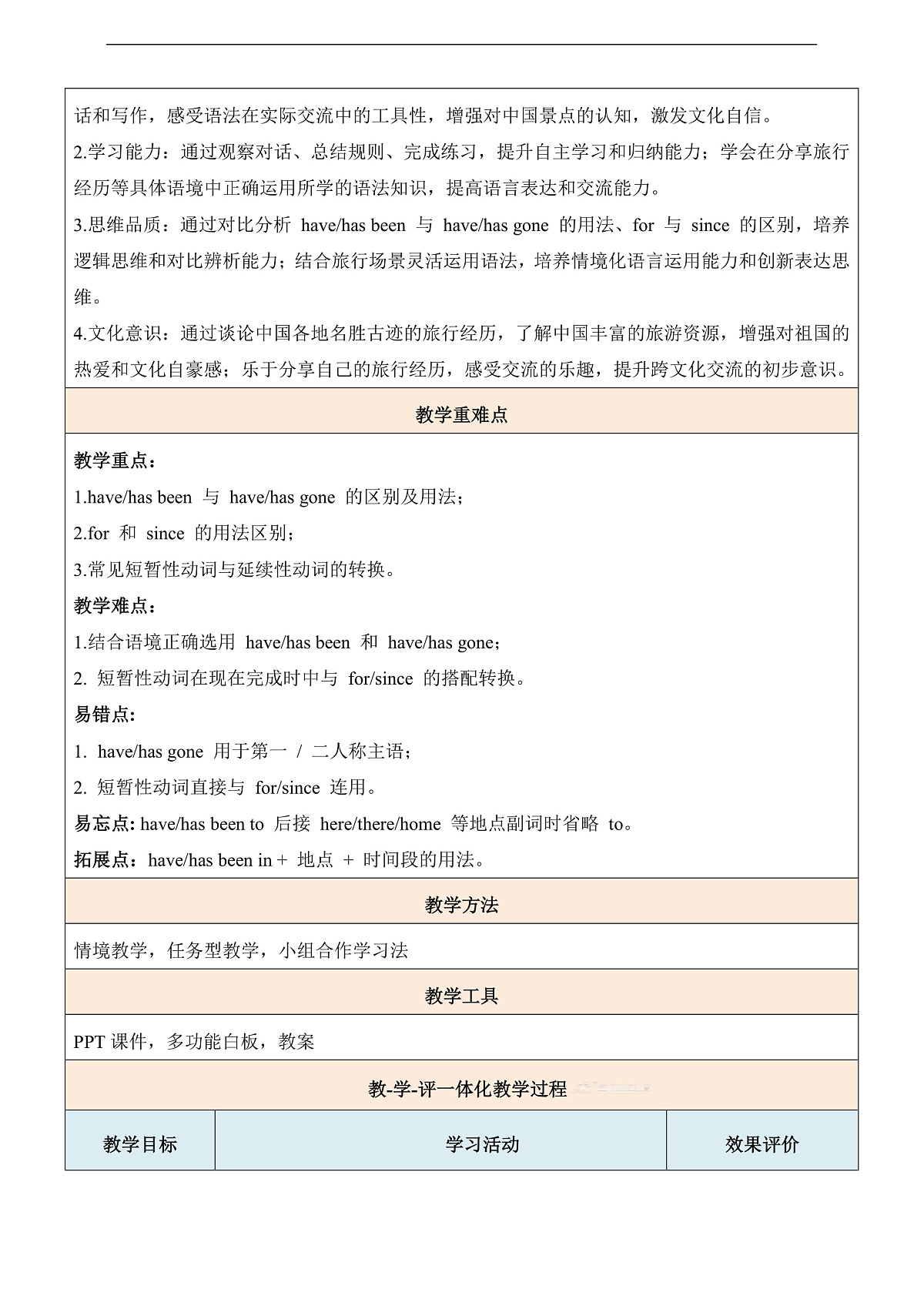 【教学评一体化】Unit 2 Amazing China 第3课时Grammar表格式教学设计第2页