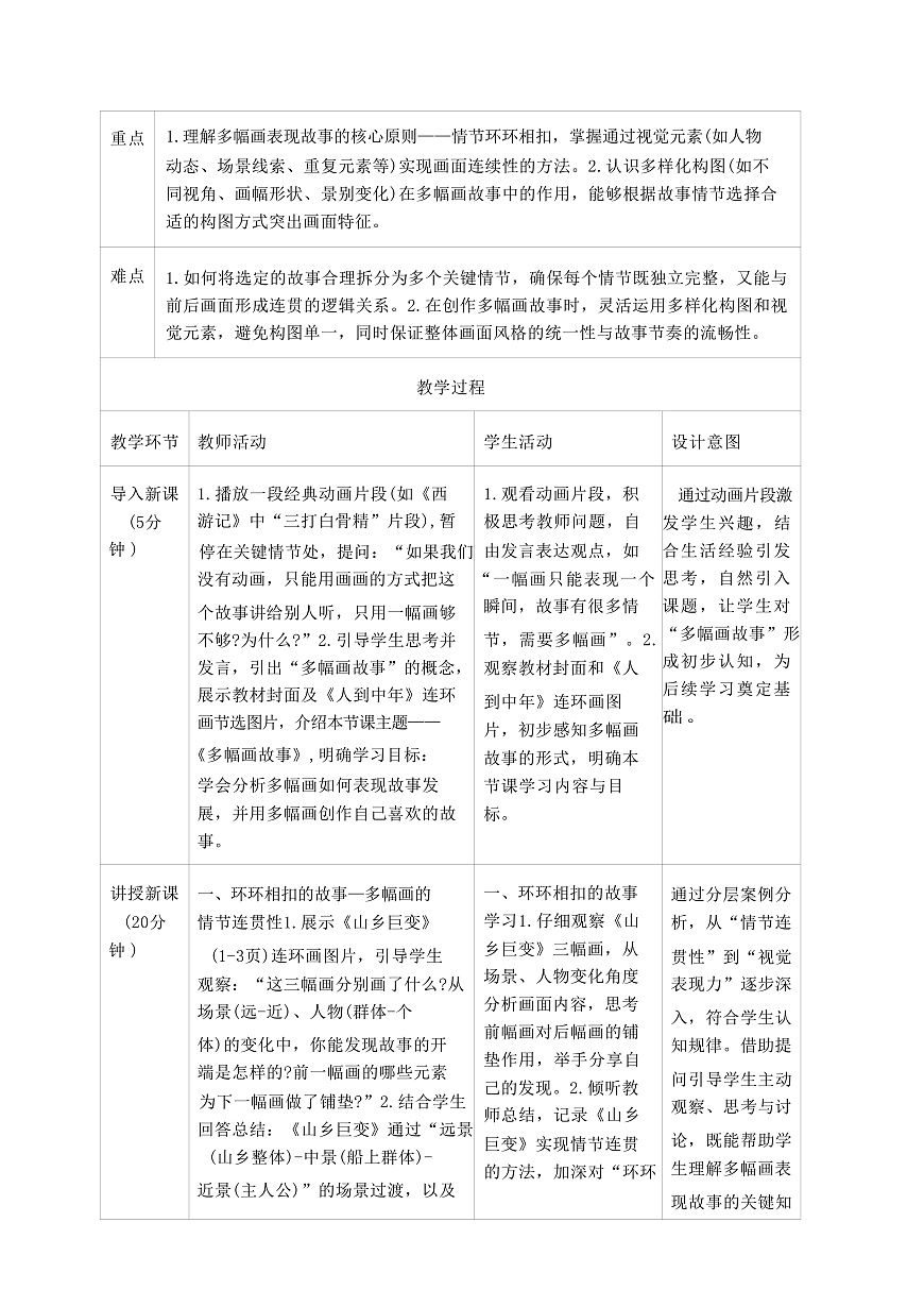 2025-2026学年湘美版美术八年级下册4.2《多幅画故事》教学设计第2页