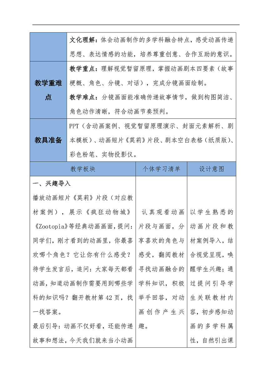 第五单元 5.3动画短片教学设计第1课时第2页