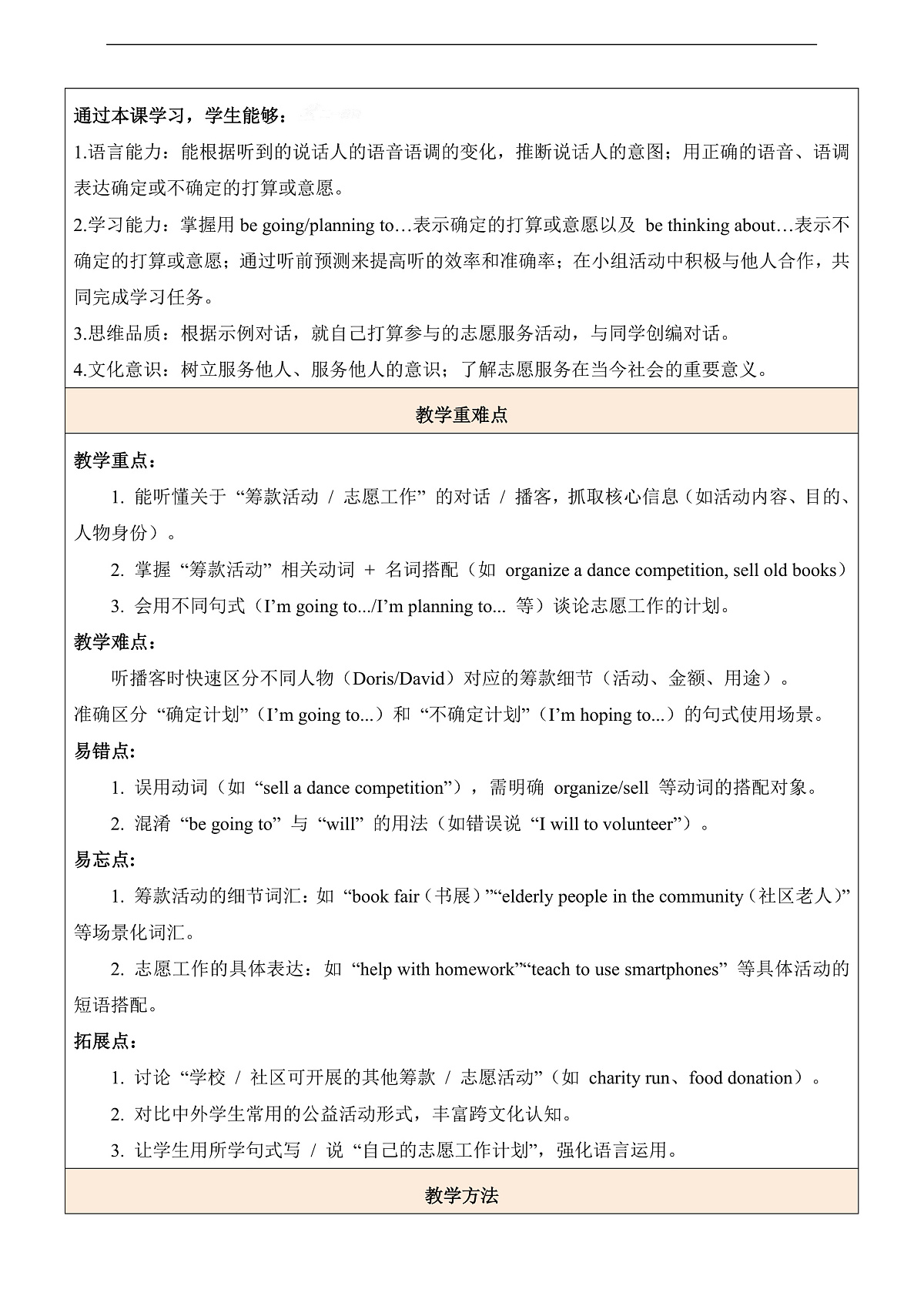 【教学评一体化】Unit 1 Helping those in need第2课时 Listening&Speaking表格式教学设计第2页