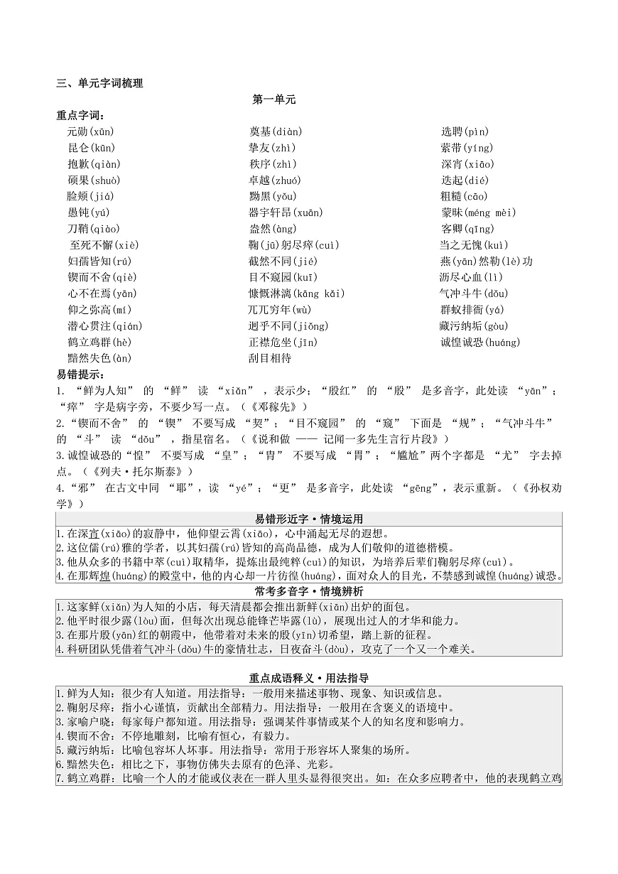 七语下期末字词积累专题复习（讲义）第2页