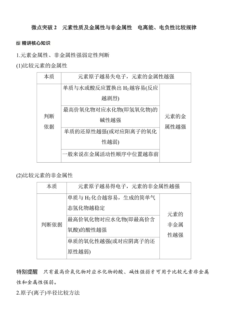 专题一　微点突破2　元素性质及金属性与非金属性　电离能、电负性比较规律第1页