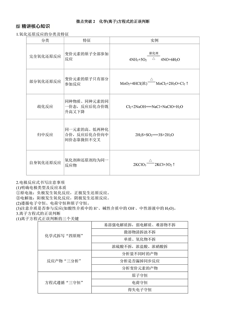 专题二　微点突破2　化学(离子)方程式的正误判断第1页