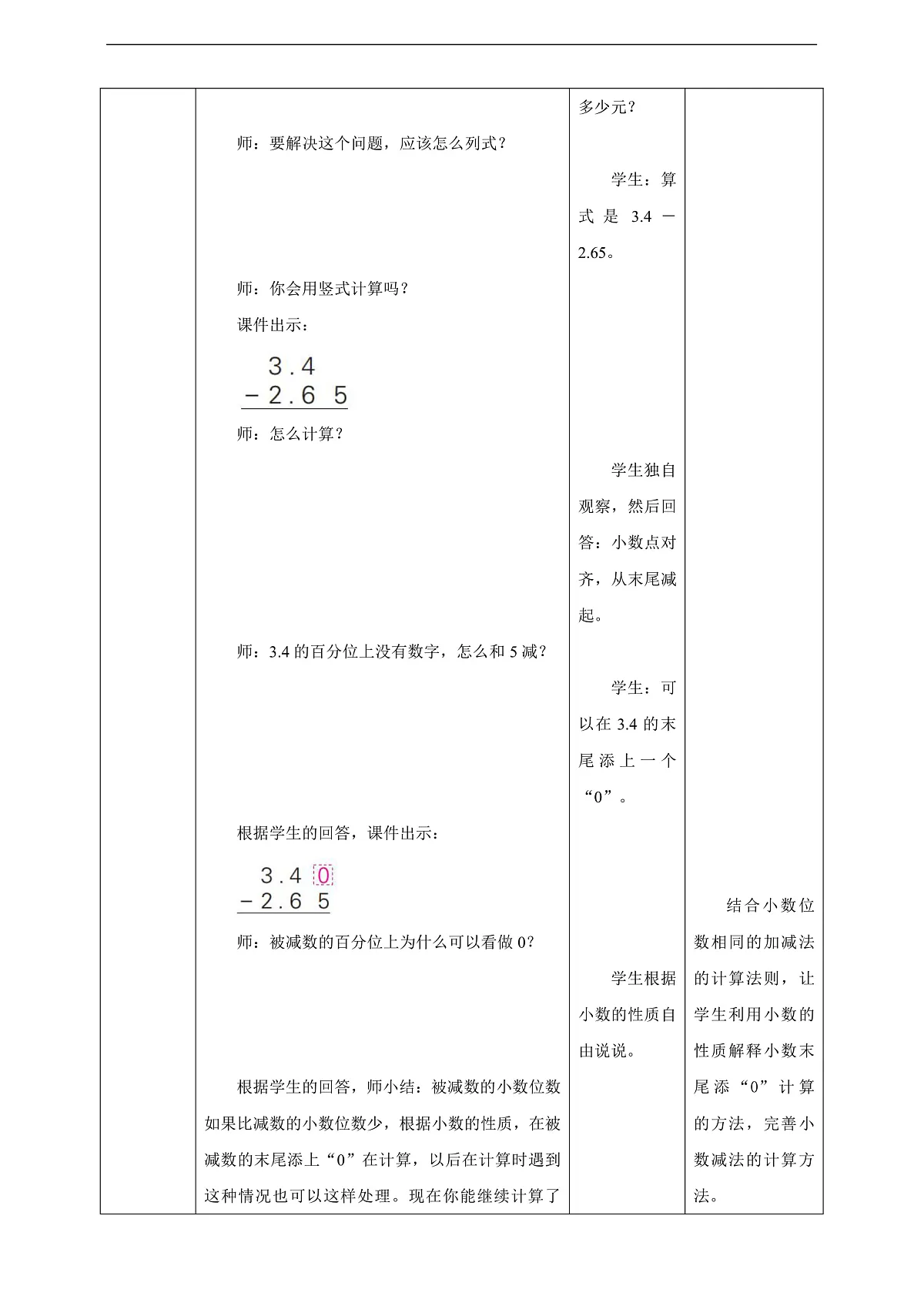 【任务型备课】苏教版四年级下册-8.2 小数加、减法（二）（教案）第3页