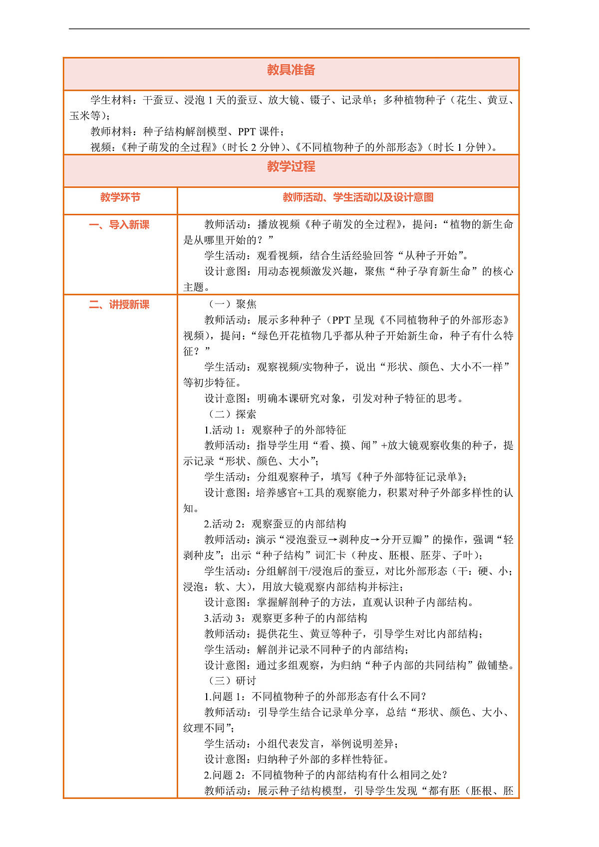 【核心素养】第一单元《植物的生长变化》第1课《种子里孕育着新生命》教案含反思第2页