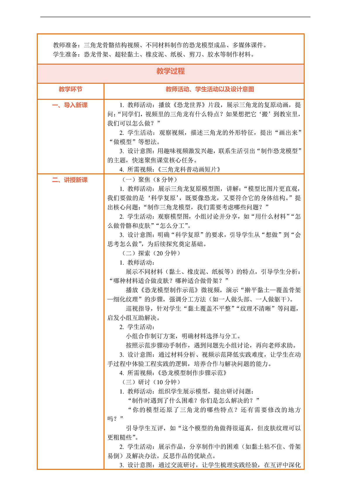 【核心素养】第一单元《探秘恐龙》第6课《制作恐龙模型》教案含反思第2页
