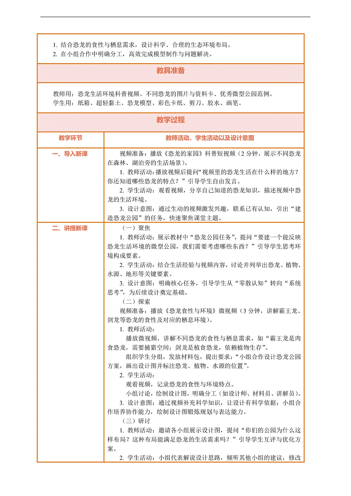 【核心素养】第一单元《探秘恐龙》第7课《我们的恐龙公园》教案含反思第2页