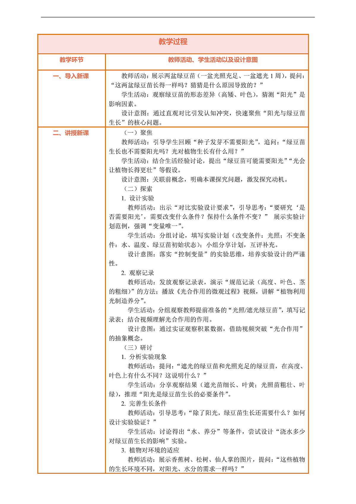 【核心素养】第一单元《生物与环境》第3课《绿豆苗的生长》教案含反思第2页