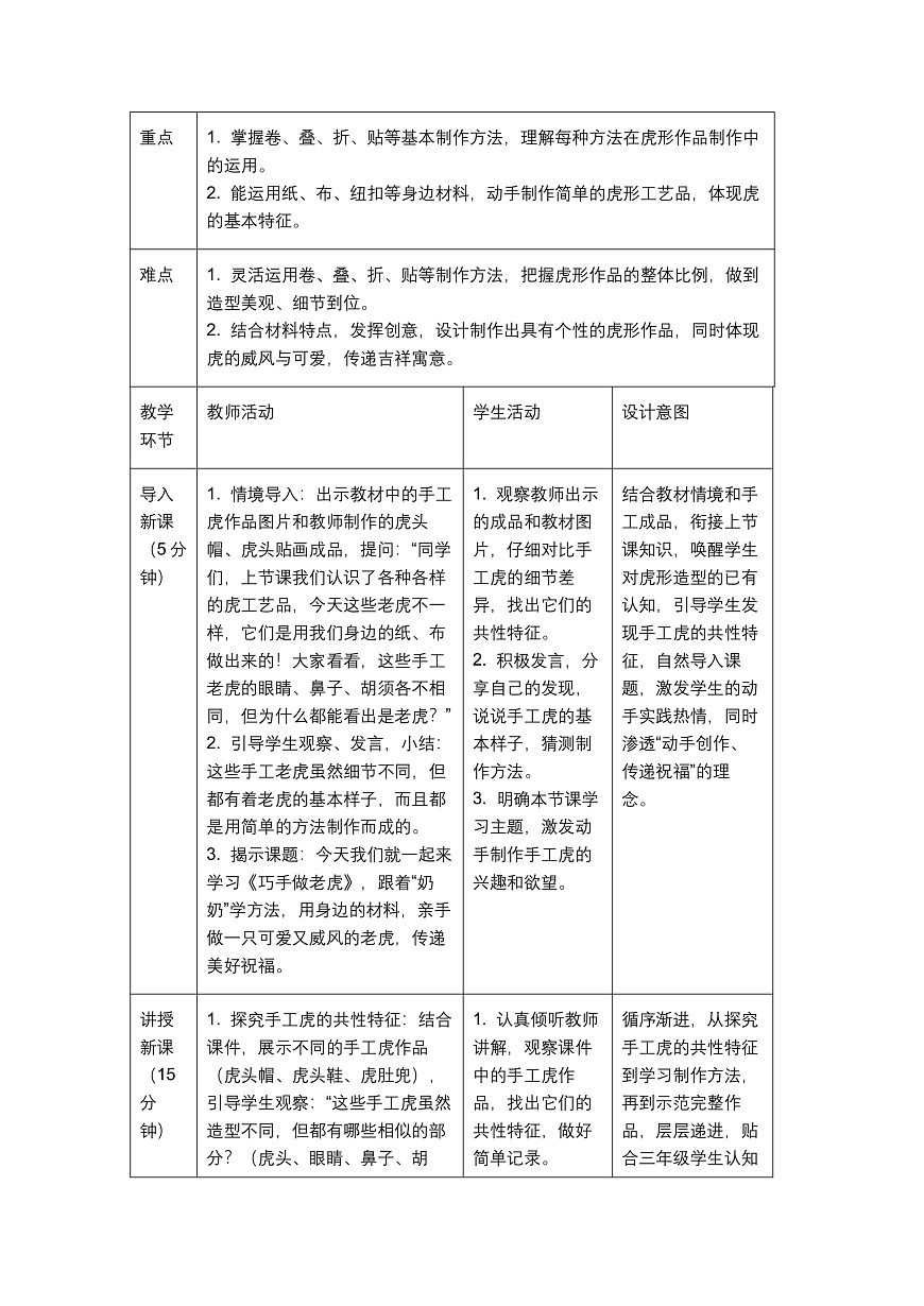 《巧手做老虎》教学设计1第2页