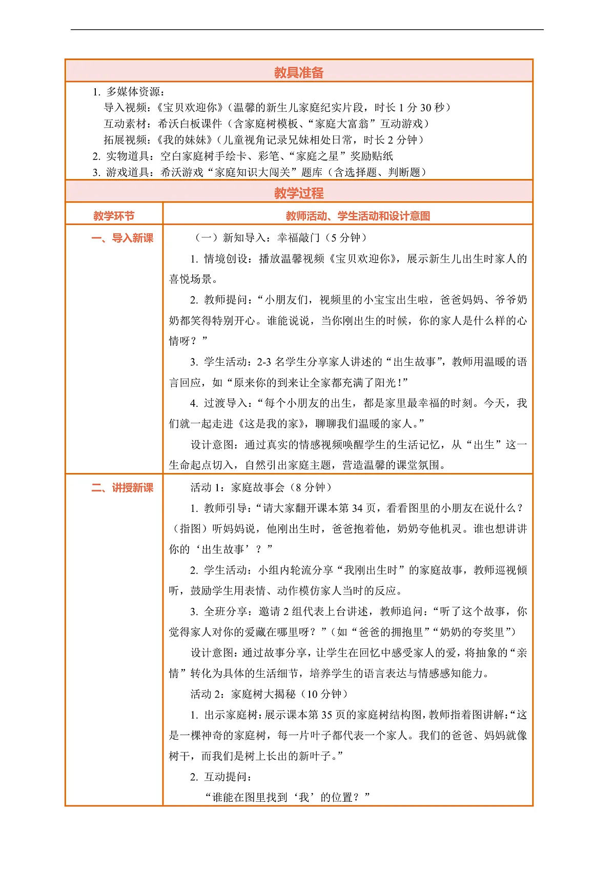 9.1《这是我的家—— 我刚出生时 我的家人》教案设计第2页