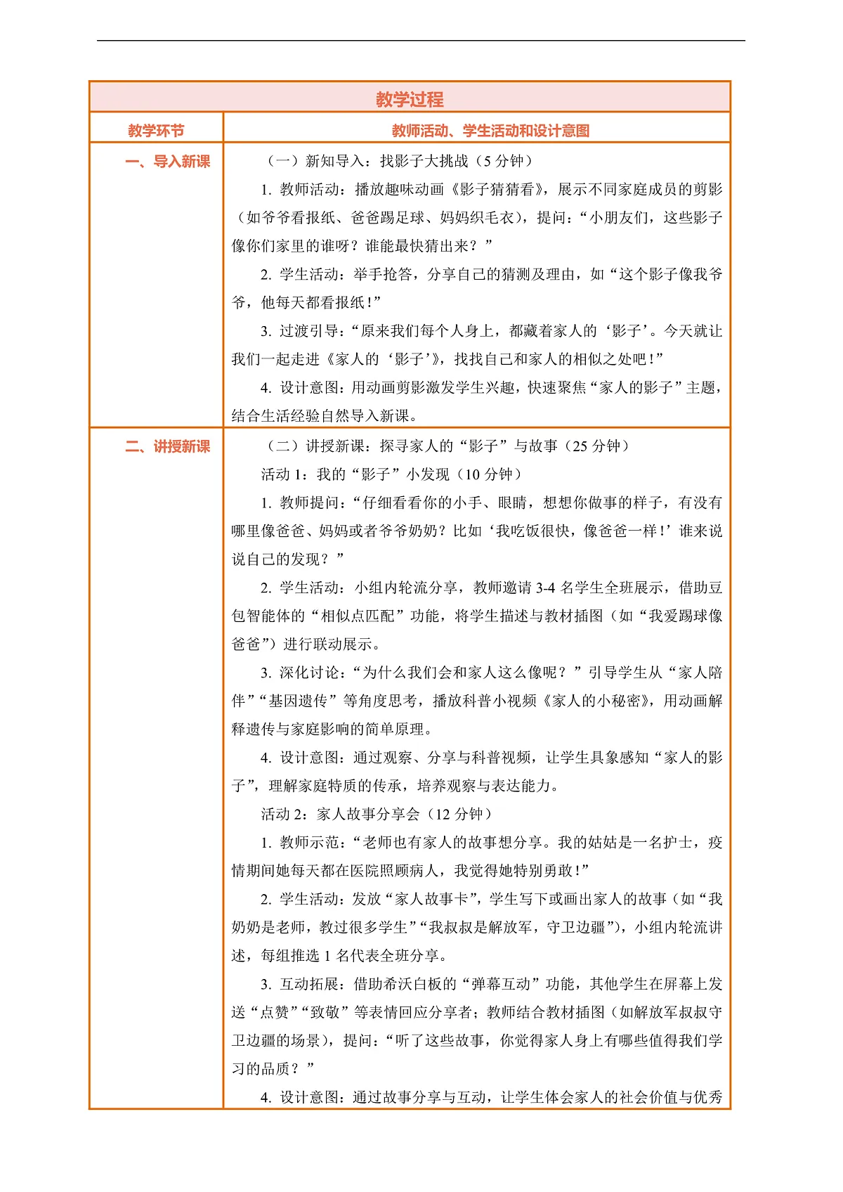 9.2《这是我的家——家人的“影子” 家人的故事》教案设计第2页