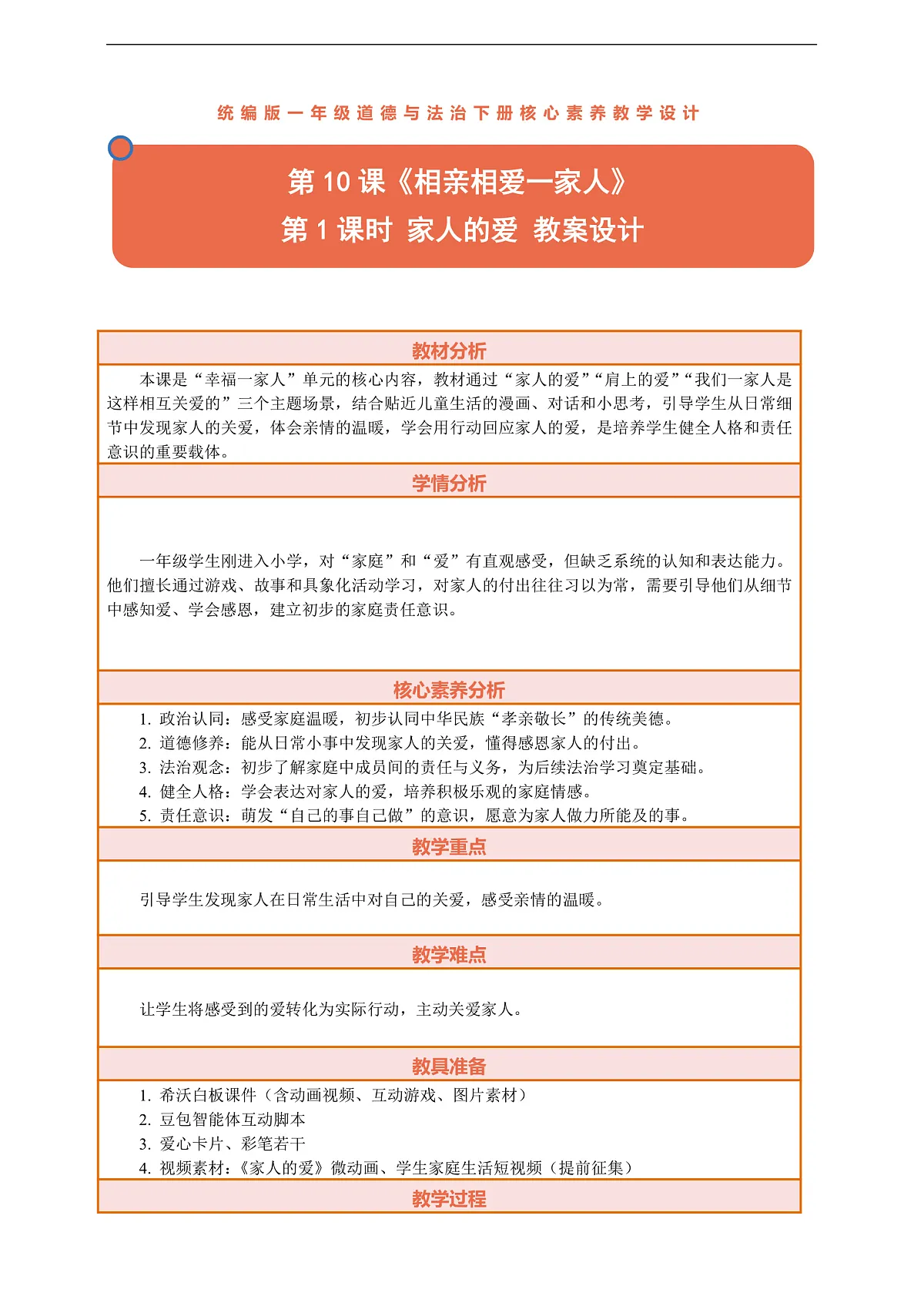 10.1《相亲相爱一家人——家人的爱》教案设计第1页