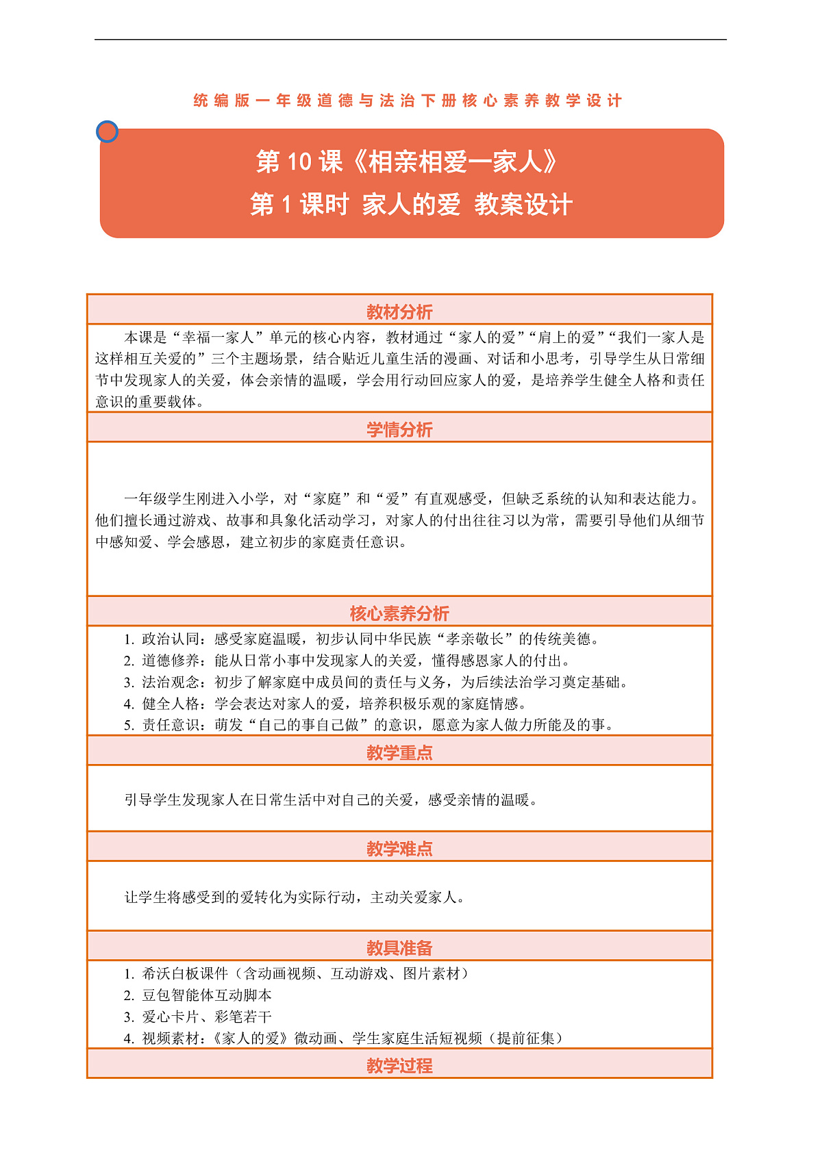 10.1《相亲相爱一家人——家人的爱》教案设计第1页