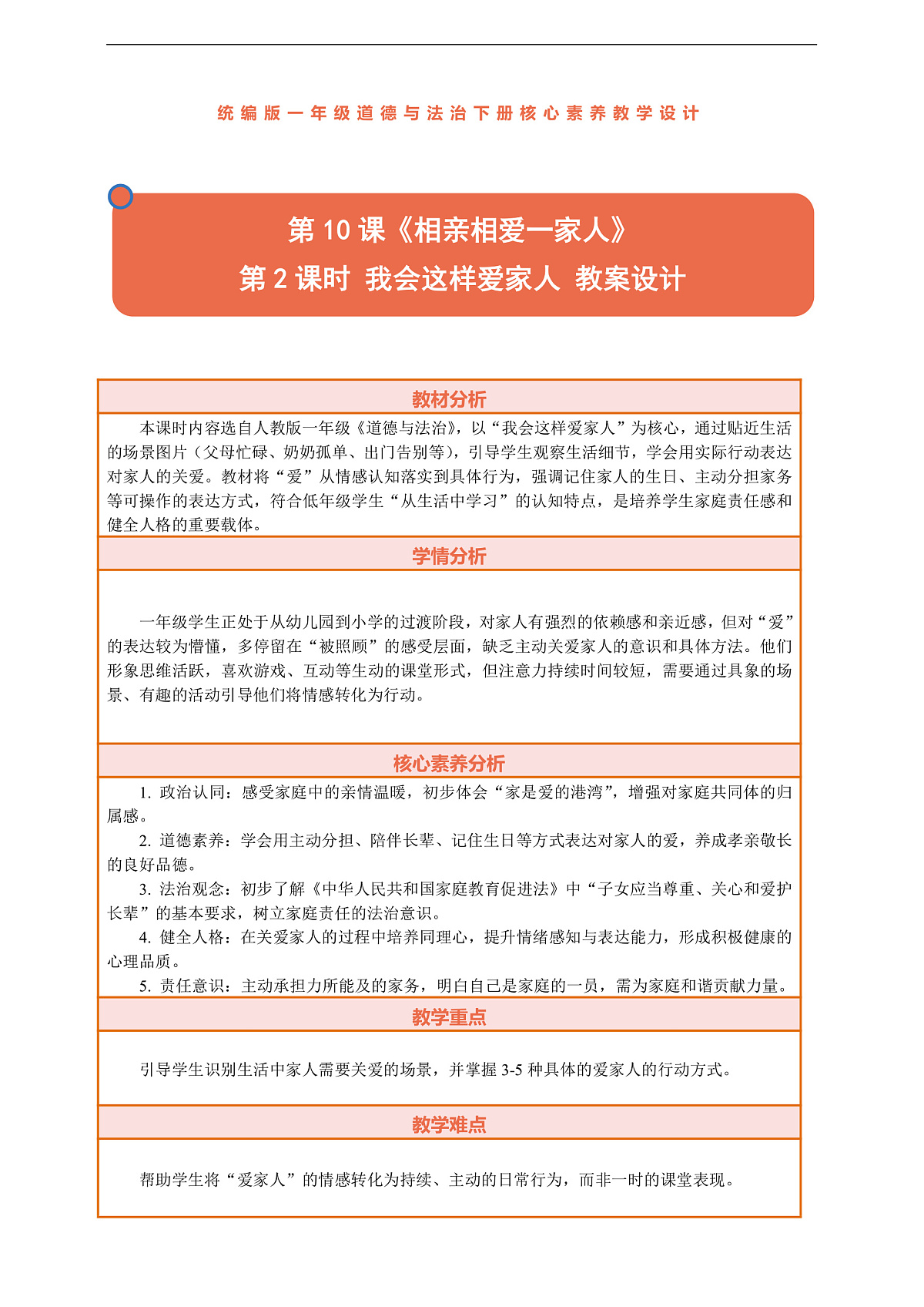 10.2《相亲相爱一家人——我会这样爱家人》教案设计第1页
