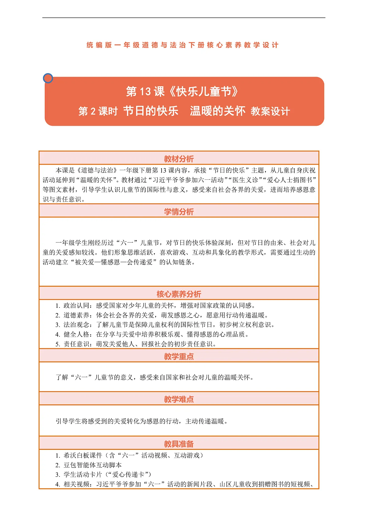 13.2《快乐儿童节——节日的快乐 温暖的关怀》教案设计第1页