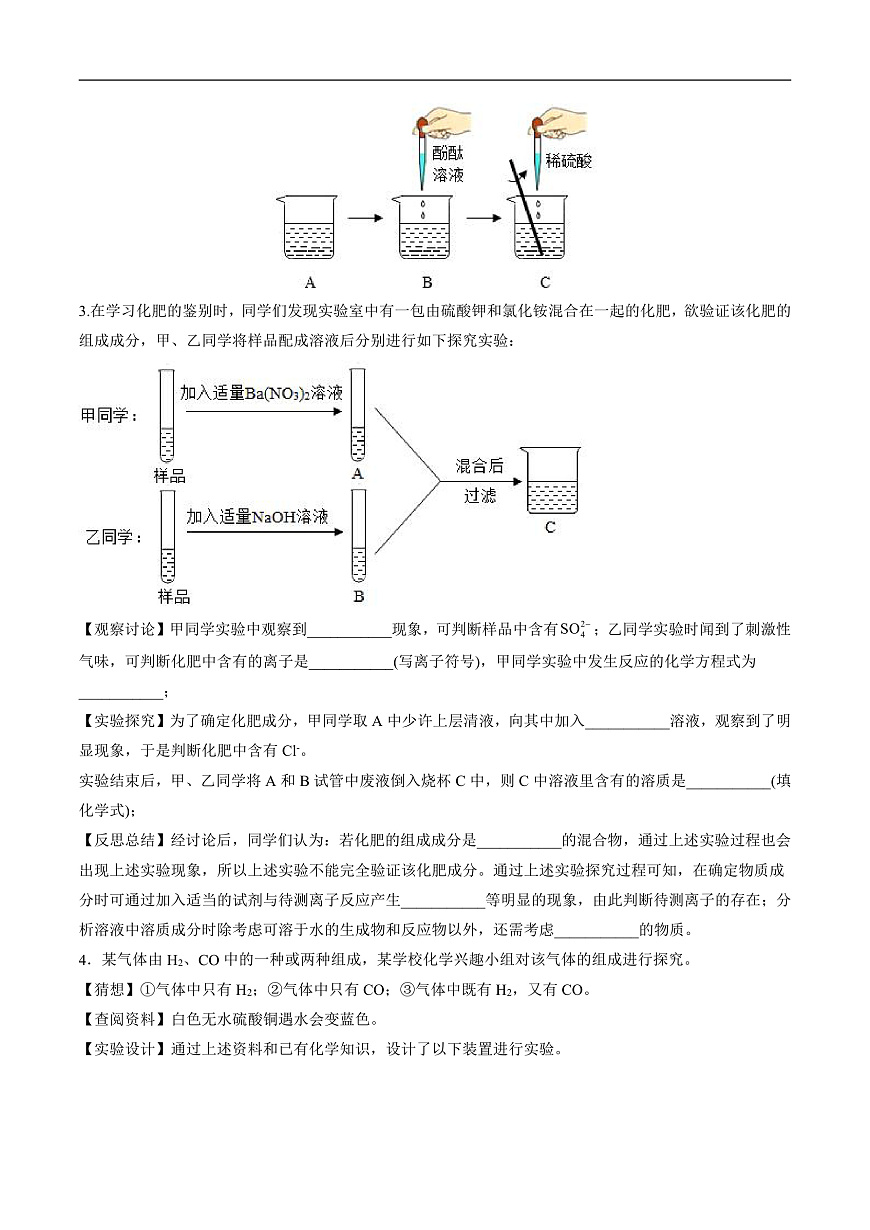 中考化学二轮复习核心考点专项拓展训练专项15 实验探究题 （原卷版）  第3页