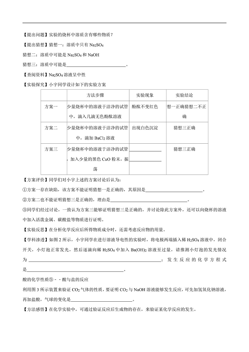 中考化学二轮专题复习 实验探究题突破练习07  酸、碱、盐的化学性质和复分解反应的探究（原卷版）第3页