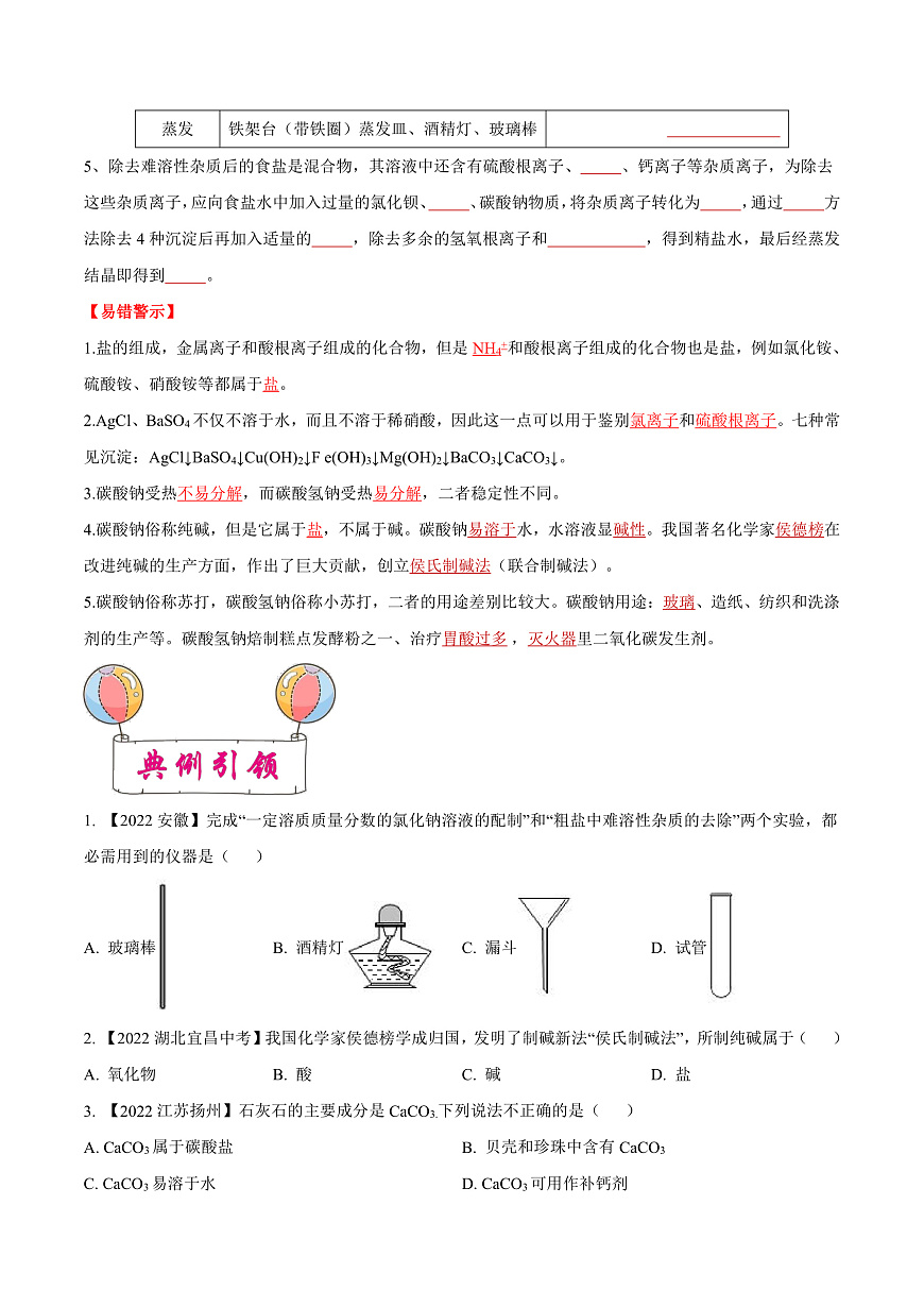 中考化学一轮复习考点练习考点09 盐和化肥（原卷版）第3页