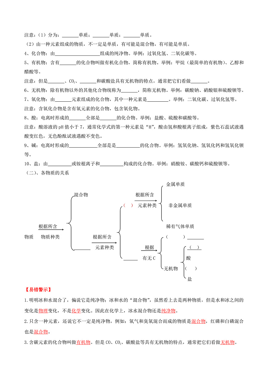 中考化学一轮复习考点练习考点11 元素与物质分类（原卷版）第2页