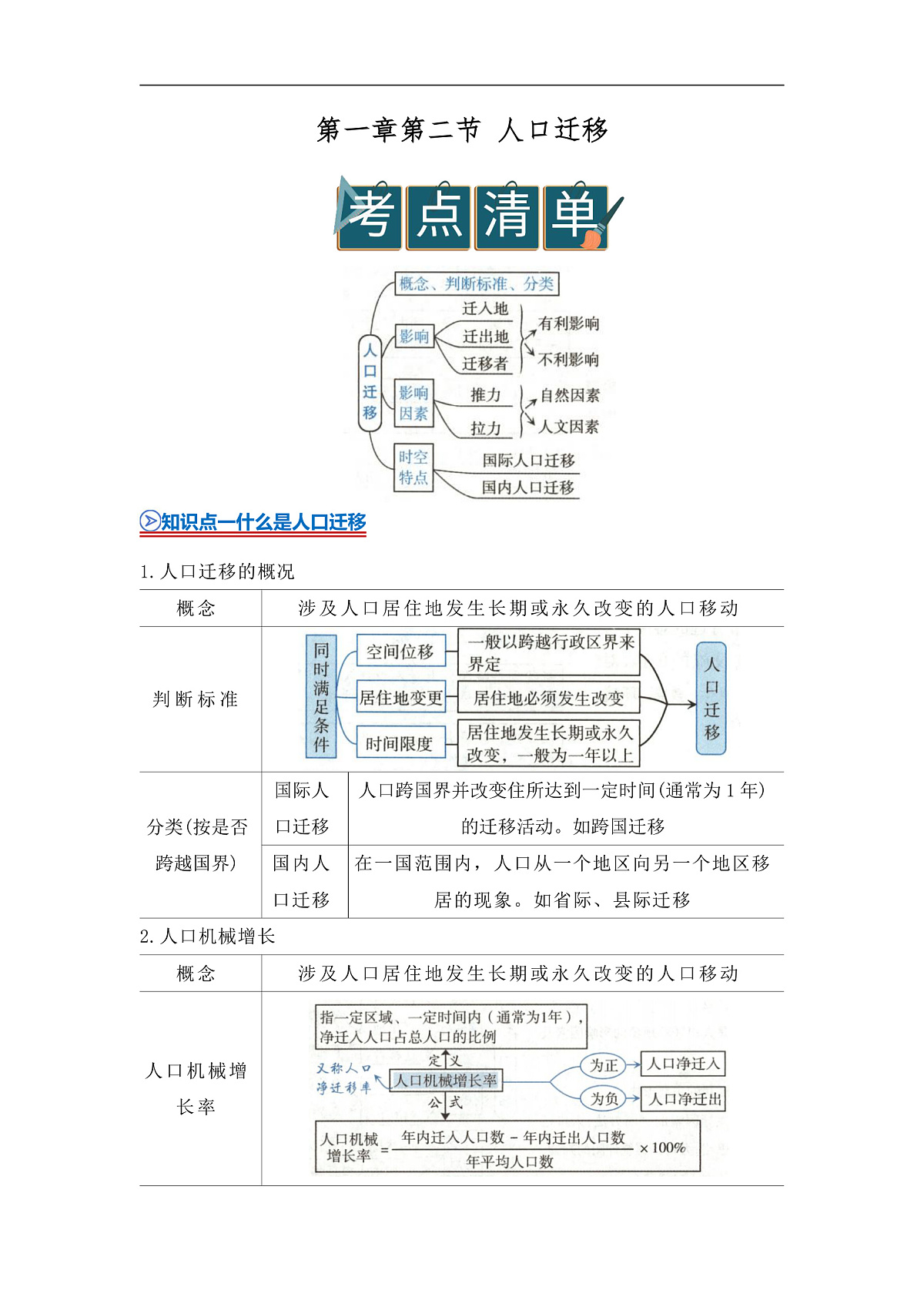 第一章第二节 人口迁移  2025-2026学年高中地理必修二课堂同步复习讲义（解析版）第1页