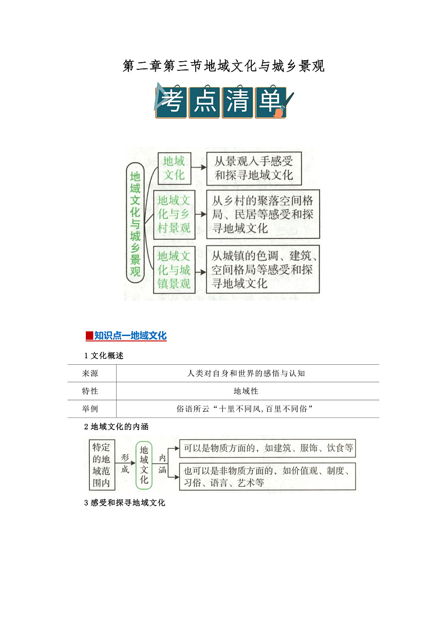 第二章第三节 地域文化与城乡景观 2025-2026学年高中地理必修二课堂同步复习讲义（解析版）第1页