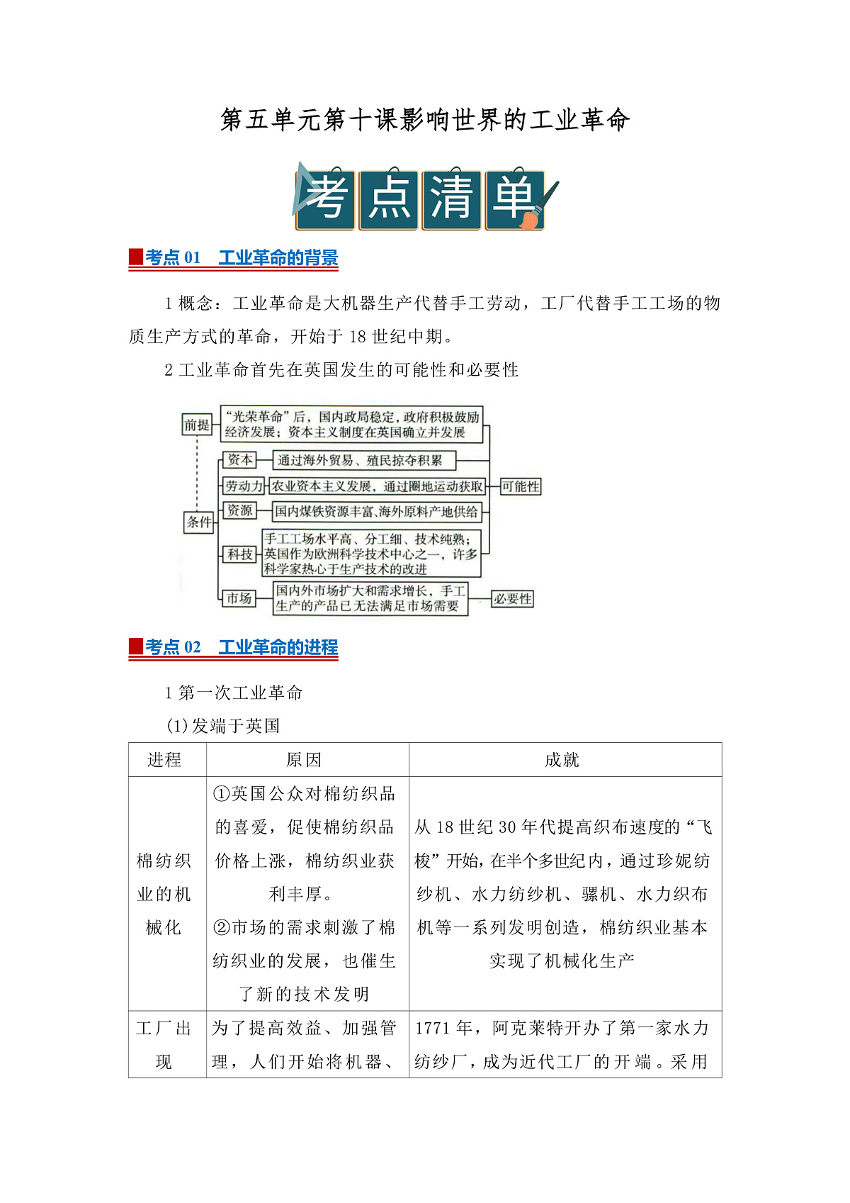第五单元第10课 影响世界的工业革命2025-2026学年高中历史统编版 必修 中外历史纲要（下）同步复习讲义（原卷版）第1页