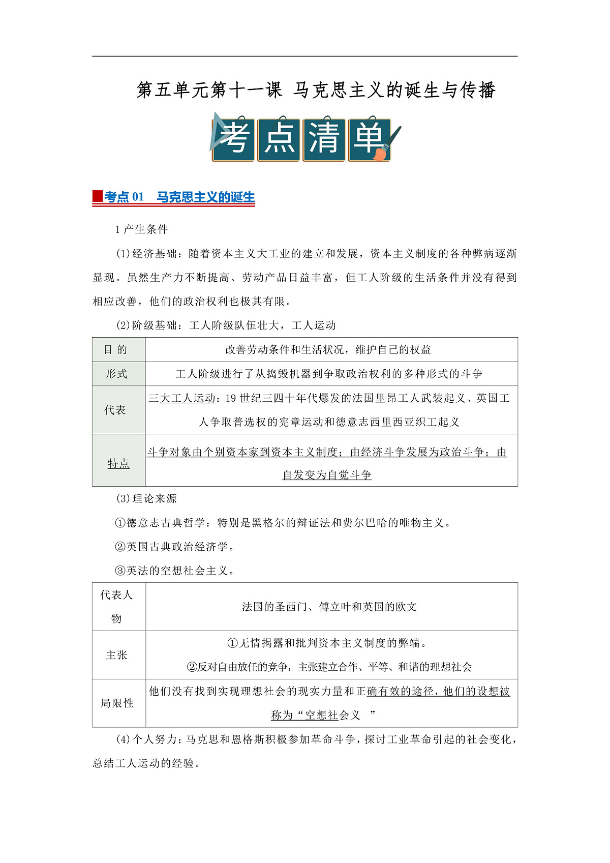 第五单元第11课 马克思主义的诞生与传播2025-2026学年高中历史统编版 必修 中外历史纲要（下）同步复习讲义（原卷版）第1页