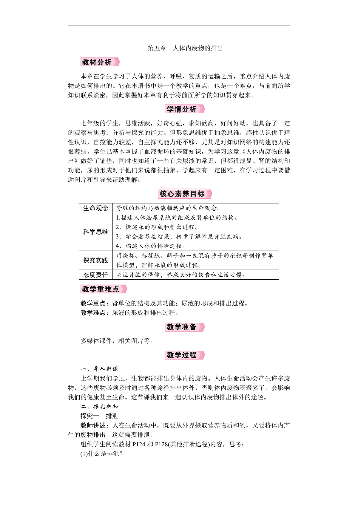 26年七年级生物学下册 人教版（2024）电子教案　人体内废物的排出第1页