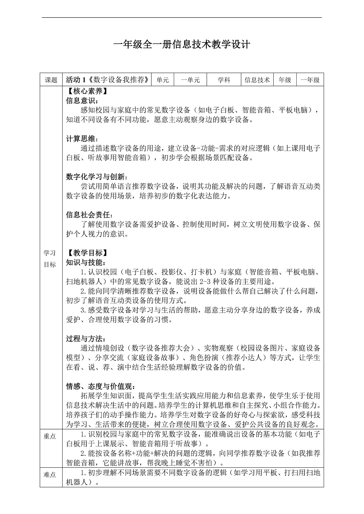 第1单元活动1《数字设备我推荐》教案第1页