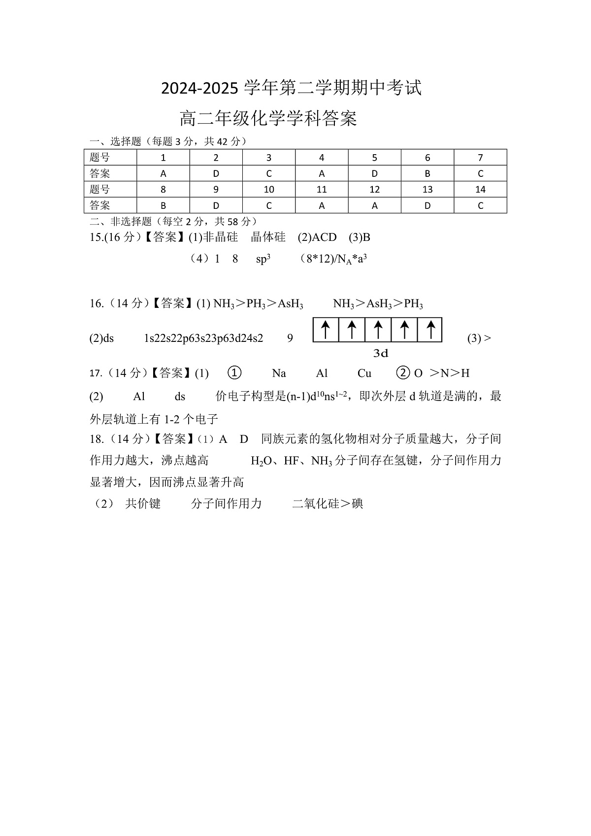 2024-2025-2期中考试高二化学答案DOCX 文档第1页