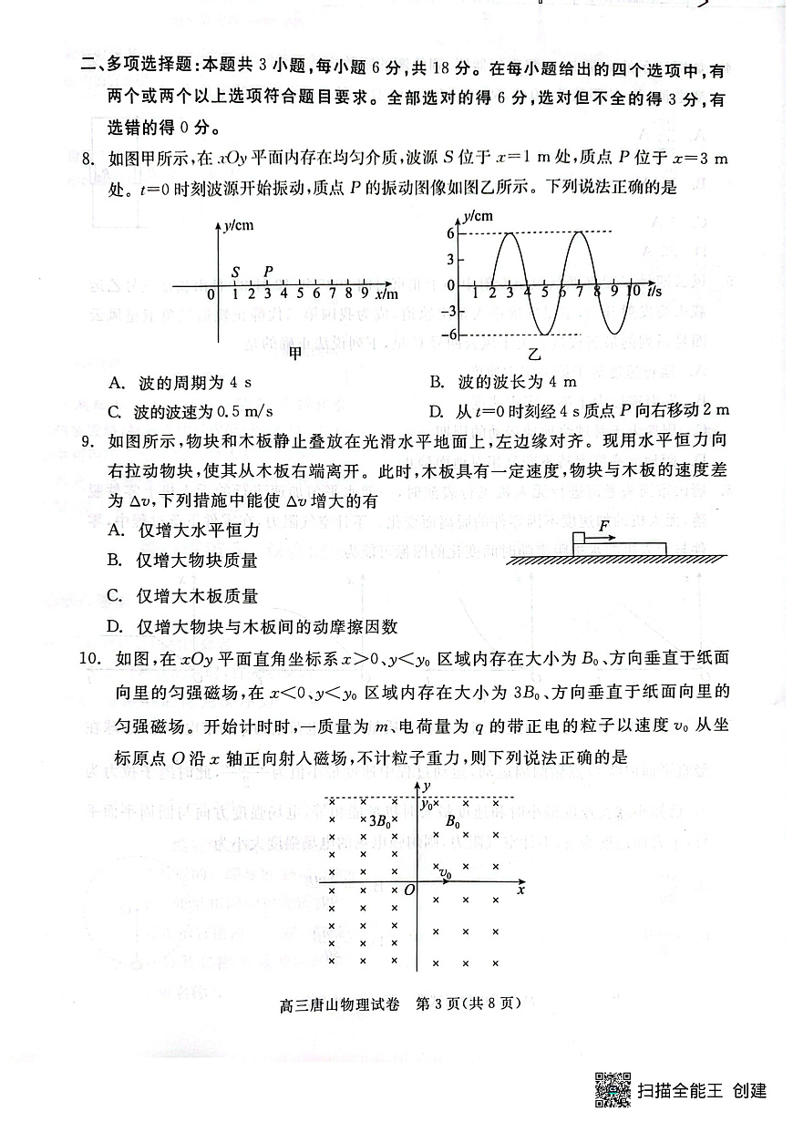 2026届河北唐山市高三下学期第一次模拟演练物理试卷第3页
