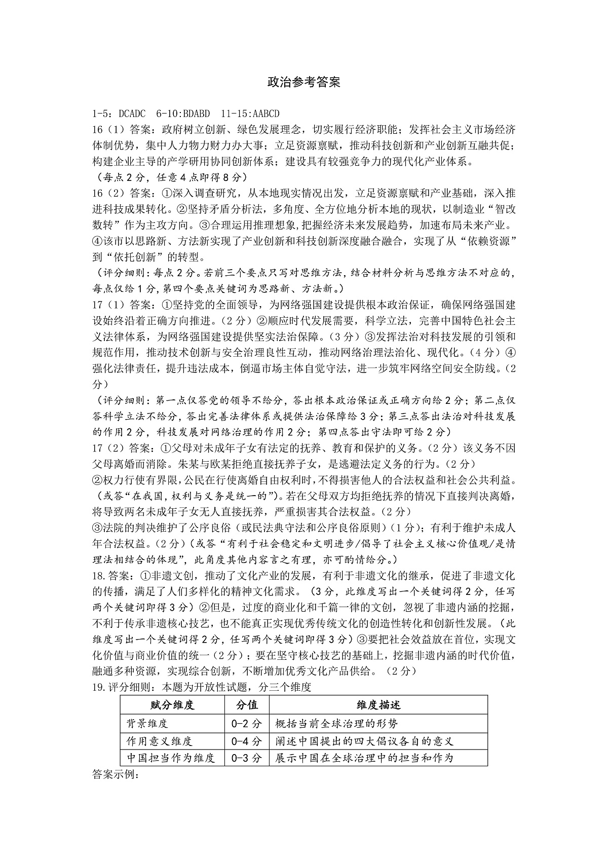 高三政治答案第1页