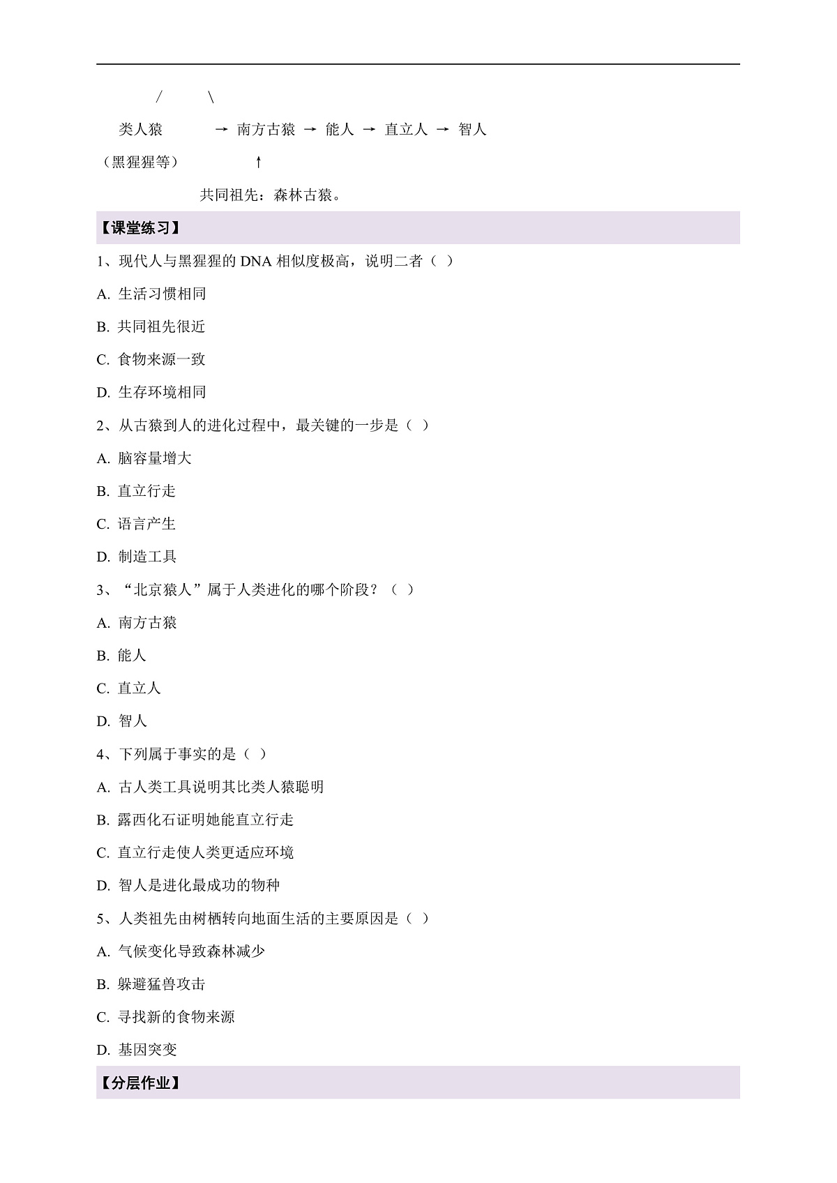 【核心素养】6.3.4 人类的起源 导学案第3页