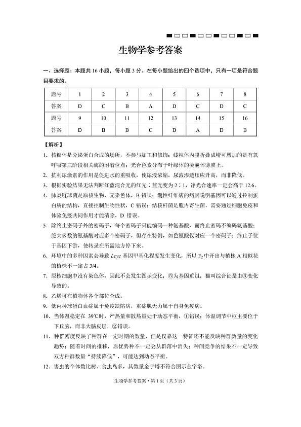 西南名校联盟2026届“3+3+3”高考备考诊断性联考（二）生物答案第1页
