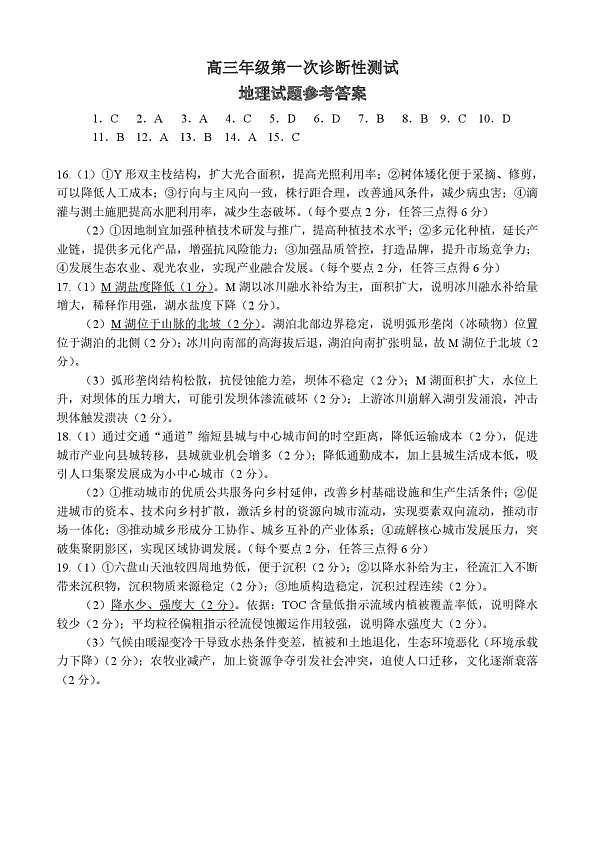 山东省东营市2026届高三年级第一次诊断性测试 地理答案第1页